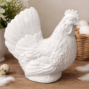 Vintage White Ceramic Rooster / Hen Figurine – Farmhouse Decor